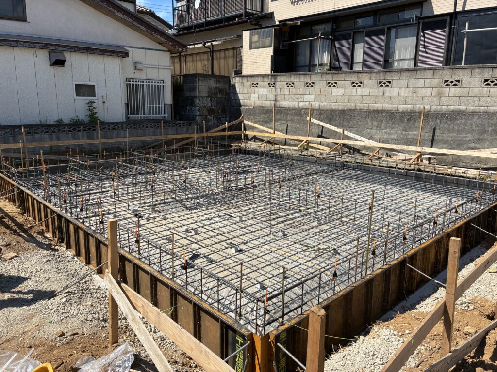 「千葉星久喜町の家」基礎配筋、コンクリート打設